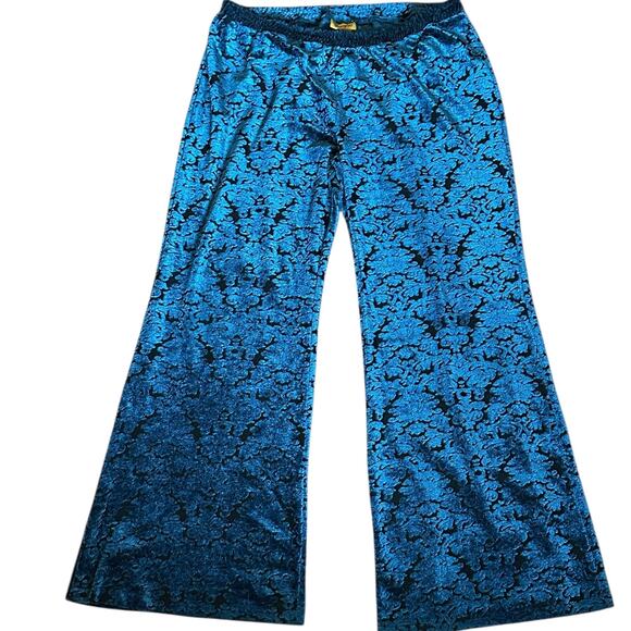 Wrangler Blue Velvet Flocked Retro Y2K Bell Bottom Disco Hannloween Pants – XXL - Picture 1 of 6